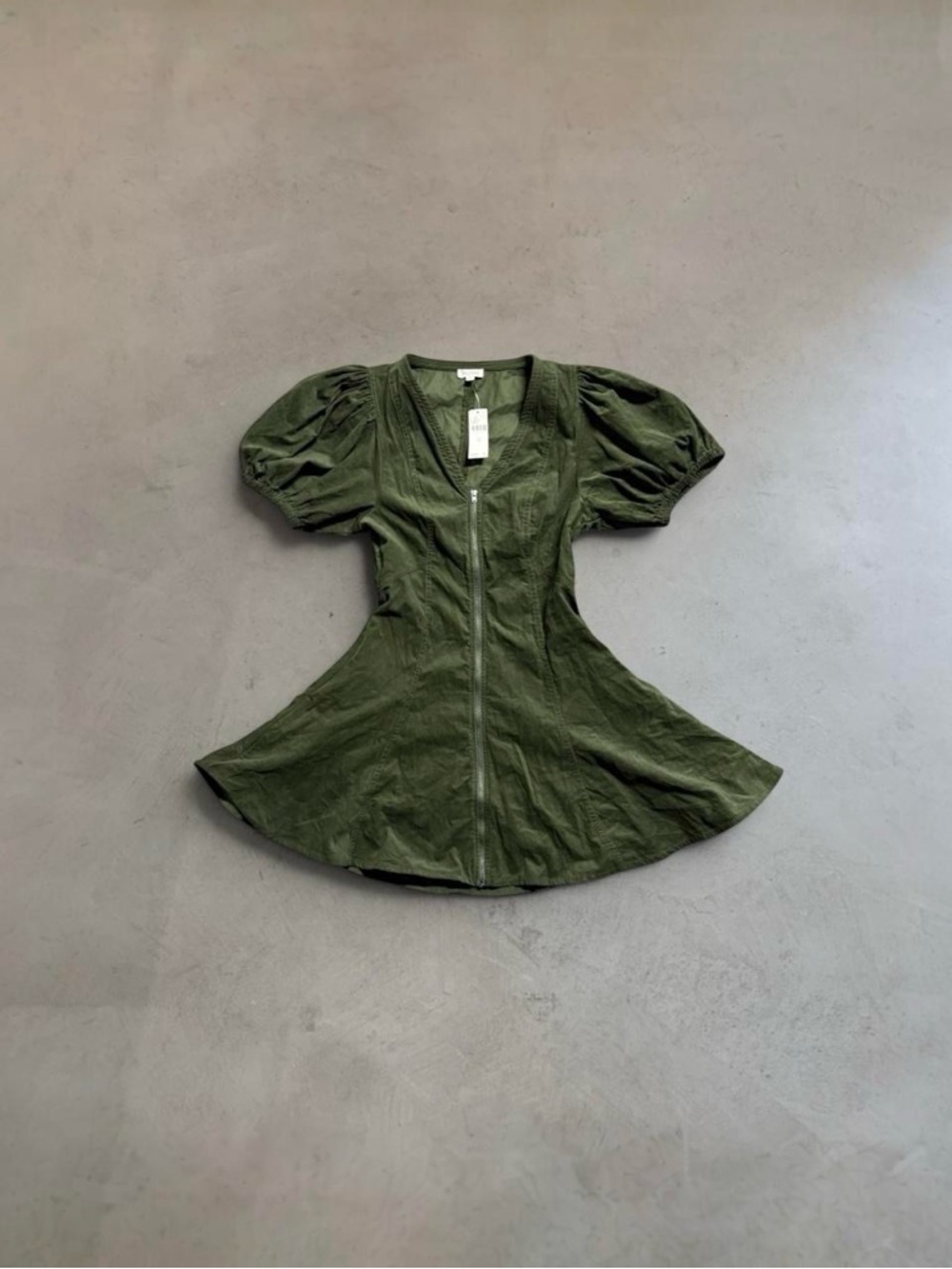 Anthropologie Pilcro Calder Puff Sleeve Cordouroy Zip Mini Dress